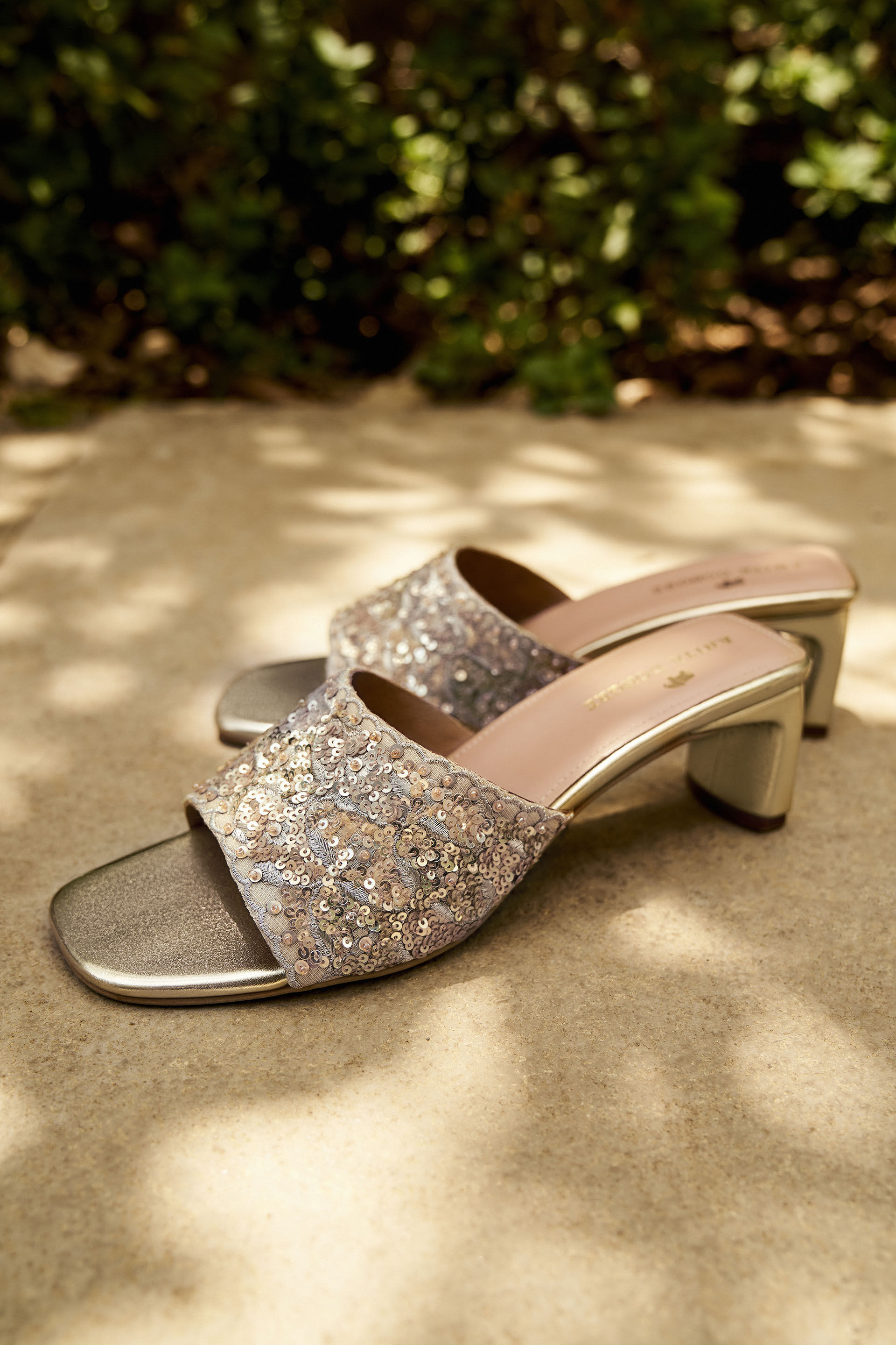 Golden Blossom Hand embroidered Heels Gold